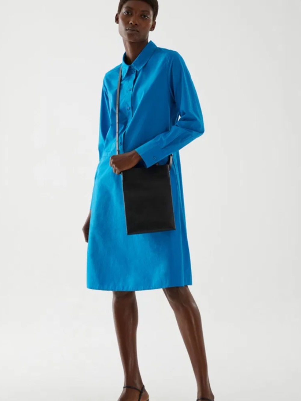 COS Pleated Cotton Shirt Dress - Vivid Blue - Size 14